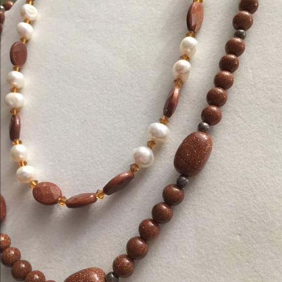 Two lovely goldstone necklaces - one with pearls - Picture 3 of 7